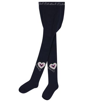 Girls Navy Blue Logo Heart Tights