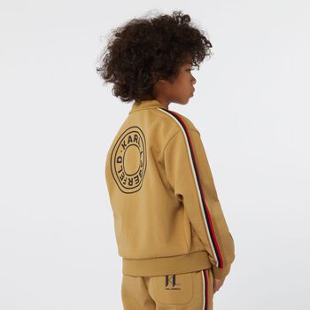 Boys Beige Logo Zip Up Top