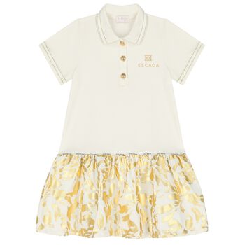 Girls Ivory & Gold Logo Dress