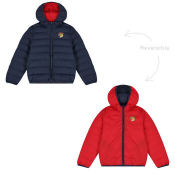 Navy Blue & Red Logo Reversible Puffer Jacket