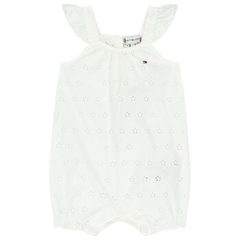 Baby Girls White Logo Broderie Anglaise Romper