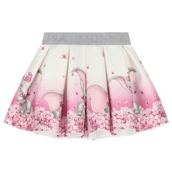 Baby Girls Ivory & Pink Disney Logo Pleated Skirt