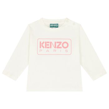 Younger Girls White Logo Long Sleeve Top