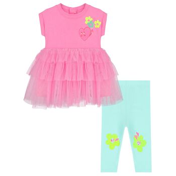 Younger Girls Pink & Aqua Dress Set