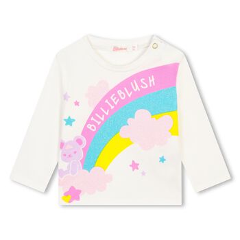 Younger Girls Ivory Glitter Logo Long Sleeve Top