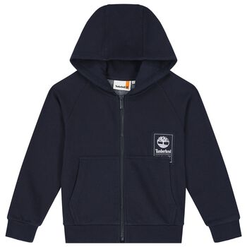 Boys Navy Blue Logo Hooded Zip Up Top