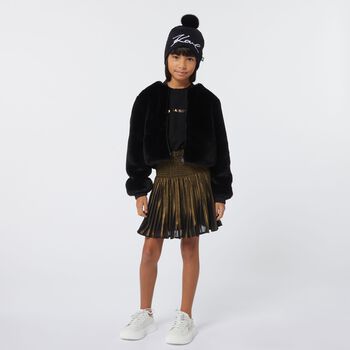 Girls Black & Gold Pleated Dress