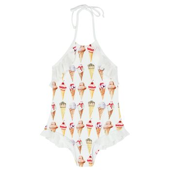 Girls White Ice Cream Swimsuit