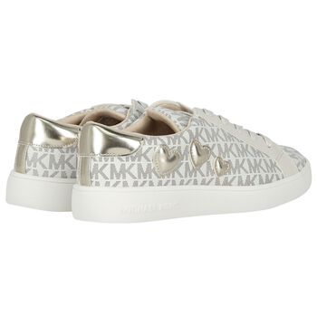 Girls Ivory & Gold Logo Hearts Trainers