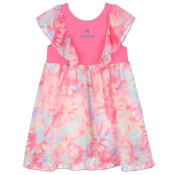 Younger Girls Pink Logo Chiffon Dress