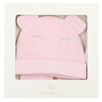 Baby Girls Pink Hat & Mitten Set