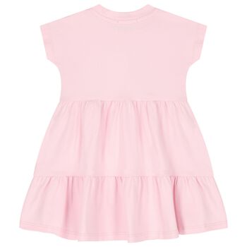 Younger Girls Pink Logo Tiered Dress