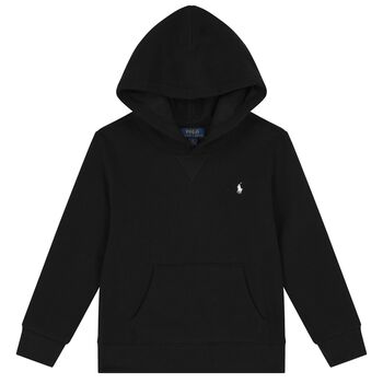 Boys Black Logo Hooded Top