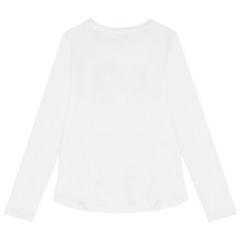 Girls White Embellished Logo Long Sleeve Top