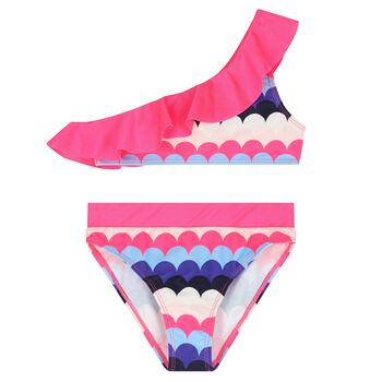 Girls Pink & Blue Ruffled Bikini