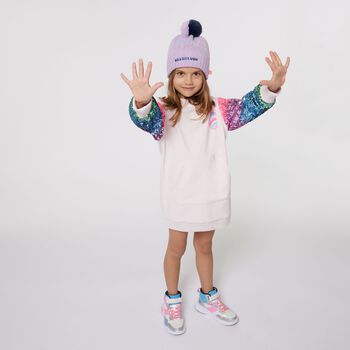 Girls Pink Sequin Sweatshirt Dress