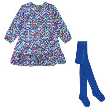 Girls Blue Heart Dress Set