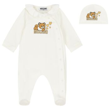 Baby Girls Ivory Teddy Bear Logo Babygrow Gift Set