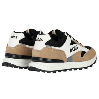 Boys Black, Beige & White Logo Trainers