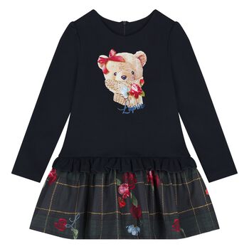 Girls Navy Blue Teddy Bear Dress