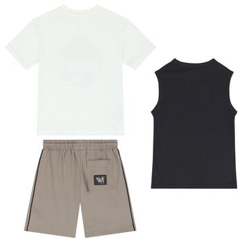 Boys Navy Blue, White & Grey Shorts Set