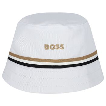 Baby Boys White & Beige Logo Reversible Hat