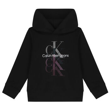 Girls Black Logo Hooded Top