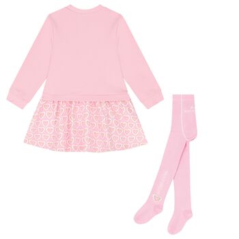 Girls Pink Heart Dress Set