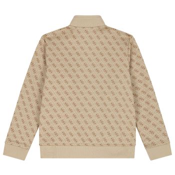 Boys Beige Logo Zip Up Top