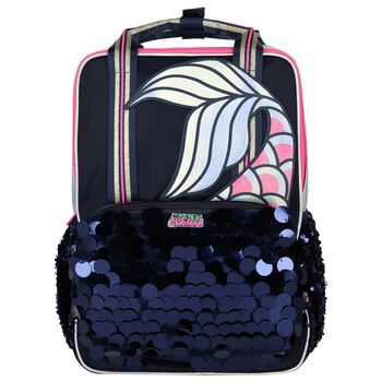 Girls Navy Blue & Silver Sequins Backpack