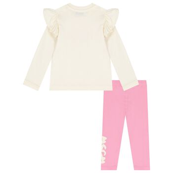 Younger Girls Ivory & Pink Logo Leggings Set
