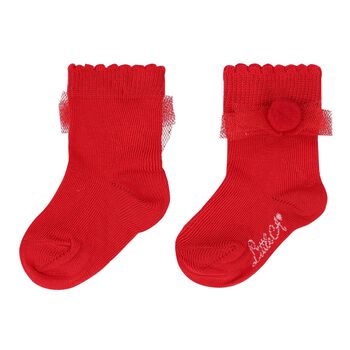 Baby Girls Red Pom Pom Socks