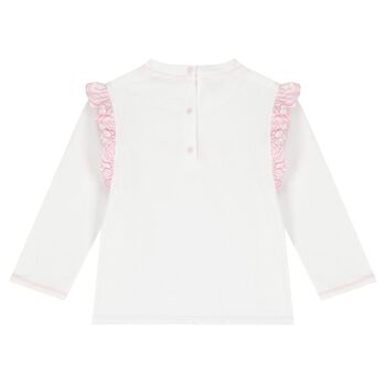 Younger Girls White & Pink Logo Long Sleeve Top