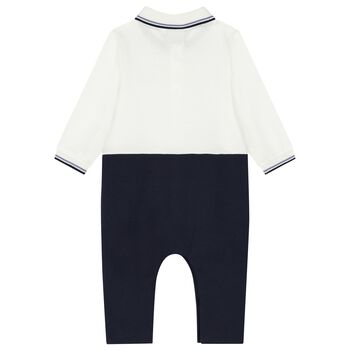 Baby Boys White & Navy Blue Polo Romper