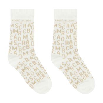 Girls Ivory & Gold Logo Socks
