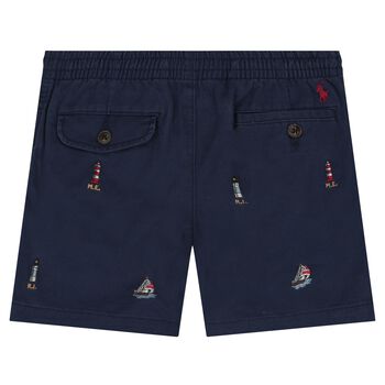 Boys Navy Blue Embroidered Shorts