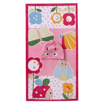 Baby Girls Pink Bug Hooded Towel