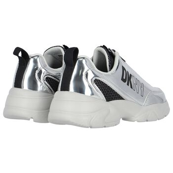 Girls White & Silver Logo Trainers