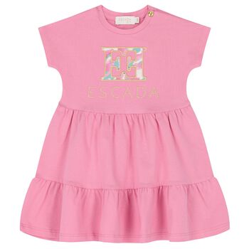 Younger Girls Pink Logo Tiered Dress