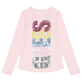 Girls Pink Embellished Logo Long Sleeve Top