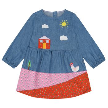 Younger Girls Blue Denim Embroidered Dress