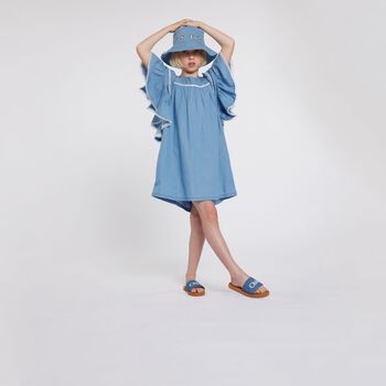 Girls Denim Blue Ruffled Dress