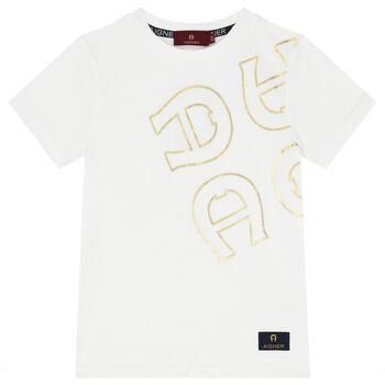 Boys White & Gold Logo T-Shirt