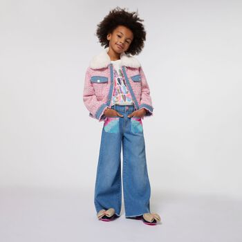 Girls Blue Logo Sequins Denim Jeans