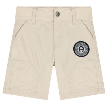 Younger Boys Beige Logo Shorts