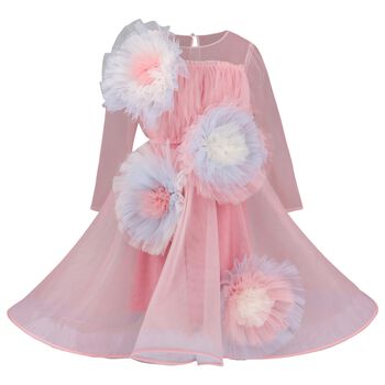 Girls Pink Tulle Flowers Dress