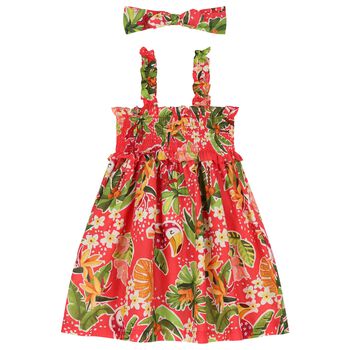 Girls Red Palm Tree Dress Set