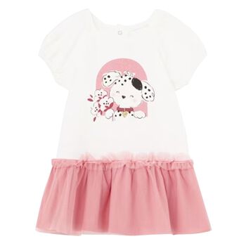 Younger Girls White & Pink Dress