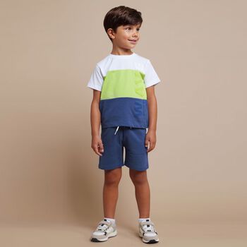 Boys White, Green, & Navy Blue Shorts Set