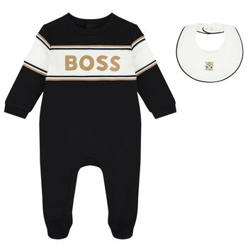 Baby Boys Black Logo Babygrow Gift Set